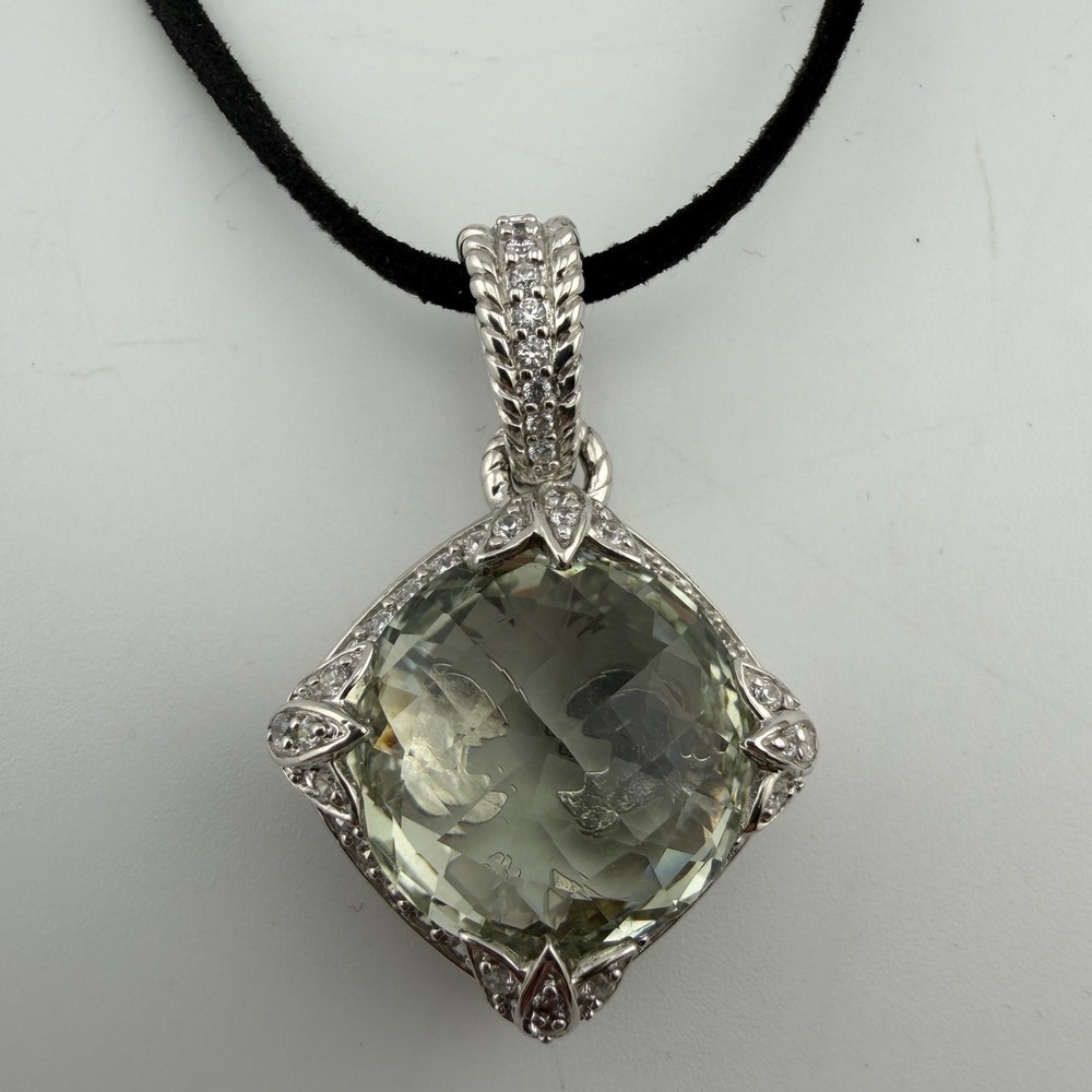 Judith Ripka Womens OS Green Prasiolite CZ 925 Silver Enhancer Pendant Necklace